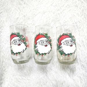Vintage Merry Christmas Santa 12oz High Ball Glasses Set Of 3
